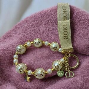 🔥Christian Dior Gold & White Starry 2025 Dior VIP Gift glitter Ribbon Bag Charm